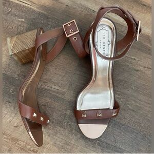 Ted Baker London Biah Brown Heeled Sandals with Studs